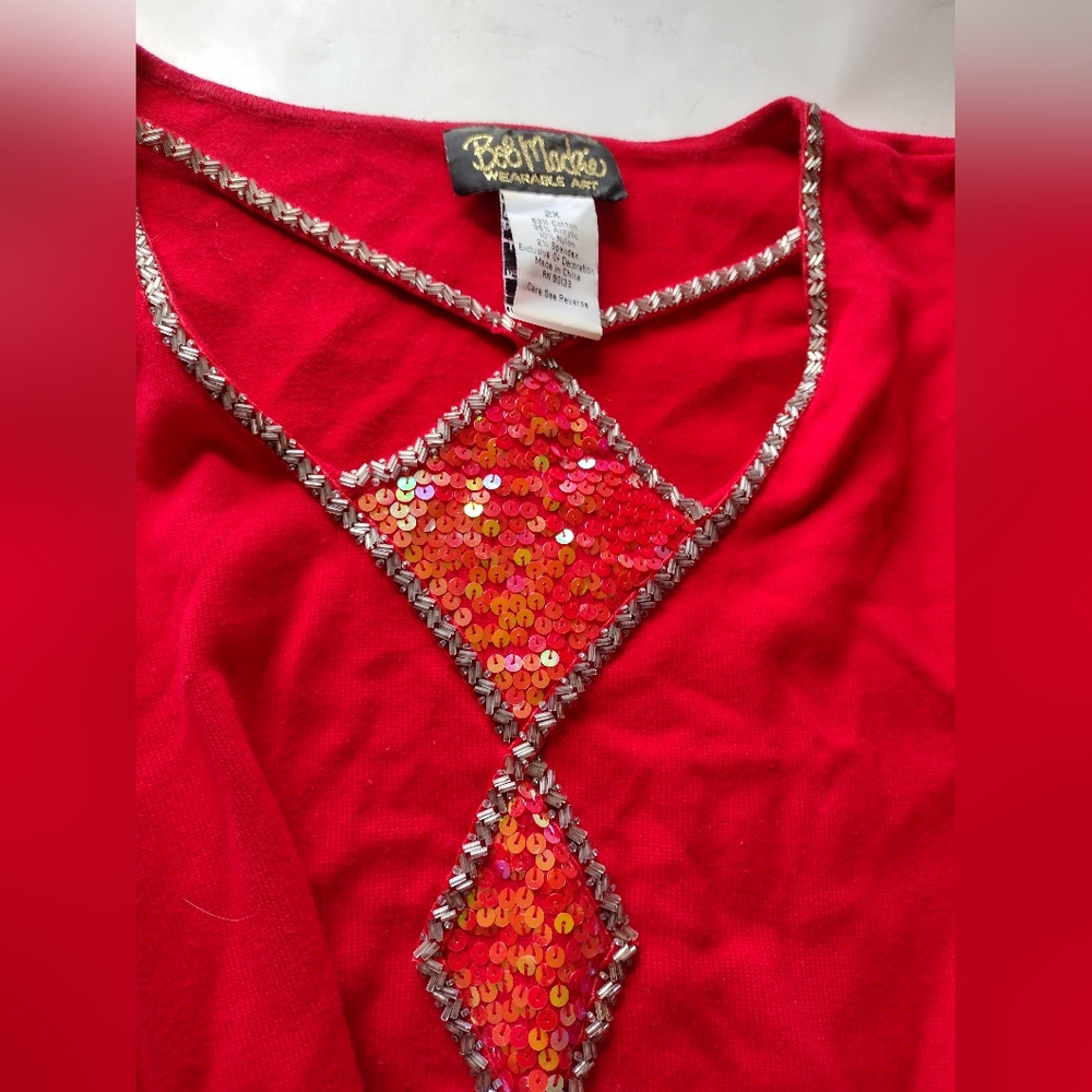 Bob Mackie Wearable Art Women's Pullover Sweater Red Sequins Sz 2x - Picture 3 of 6